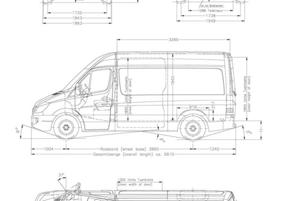 Mercedes-Benz Sprinter (W906) (2006) чертежи (рисунки) грузовика